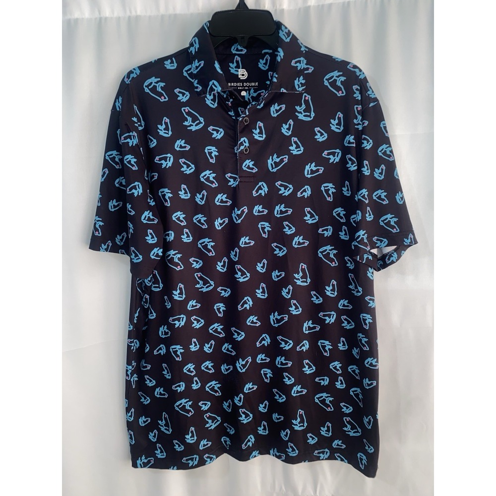 Birdies Double Golf‎ Neon Frogs Allover Print Performance Polo Shirt Men's Large